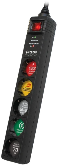 CRYSTAL AUDIO CP5 Μαύρο Πολύπριζο Προστασίας Schuko 5 Θέσεων 1300j/70db