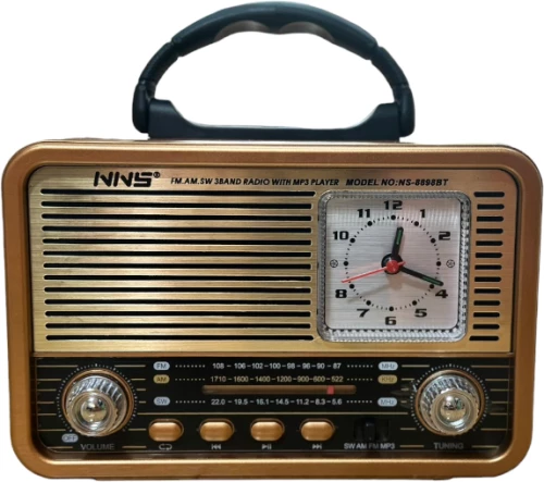 Επαναφορτιζόμενο ραδιόφωνο Retro με ρολόι - NS8898BT - 888988 - Gold