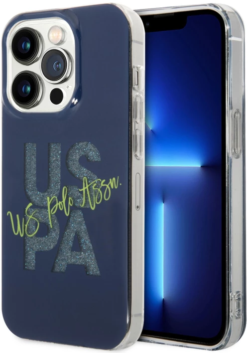 U.S. Polo Assn. Hard Case IML Glitter Script – Θήκη προστασίας από σιλικόνη iPhone 15 Pro Navy – USHCP15LUGLV