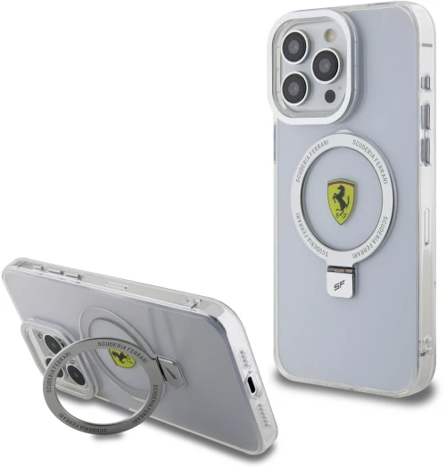 Ferrari Magsafe Ringstand Case – Θήκη προστασίας από σκληρό πλαστικό για iPhone 15 Pro Max Silver – FEHMP15XUSCAS
