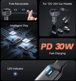 USAMS φορτιστής αυτοκινήτου US-CC219 καλώδιο USB-C/Lightning 30W, μαύρος