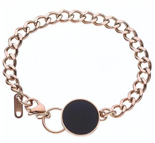Ατσάλινο βραχιόλι αλυσίδα με μοτίφ μαύρου σμάλτου Ozze 00903 - Ροζ-Χρυσό