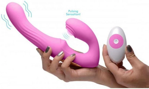 DOUBLE CONTROL AND PUSHBUTTON POINT G USB STRAPLESS STRAPON