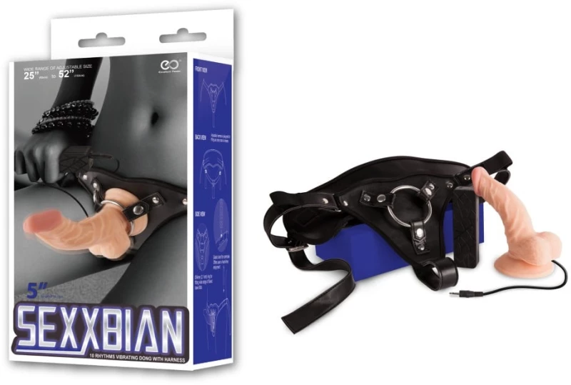 SEXXBIAN 5" VIBRATING DONG & HARNESS