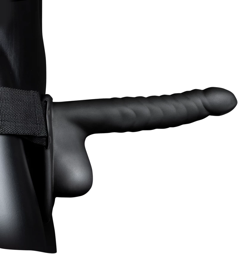 Ribbed Hollow Strap-On with Balls Black