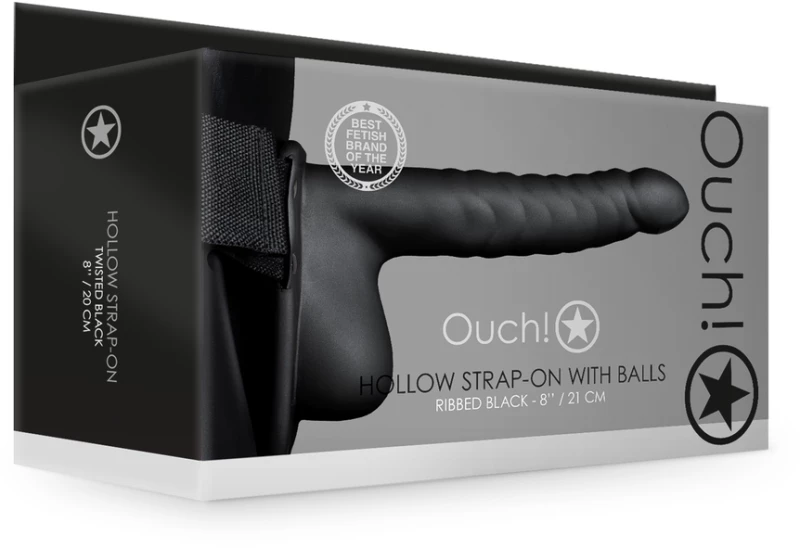 Ribbed Hollow Strap-On with Balls Black