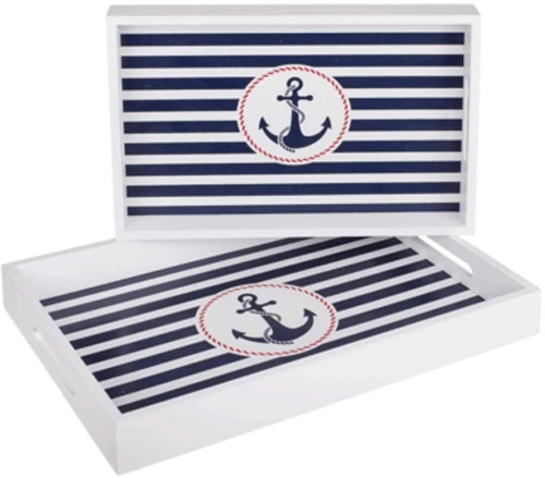 Δίσκος Με Λαβές Άγκυρα (Σετ 2Τμχ) 830438 35x24cm/30x20cm White-Blue