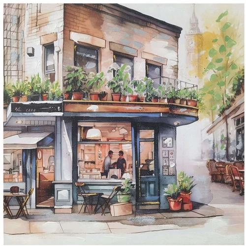 Πίνακας Καμβάς Καφέ Στο Λονδίνο 15-00-94005 80x80cm Multi Marhome Τετράγωνοι Ξύλο,Καμβάς