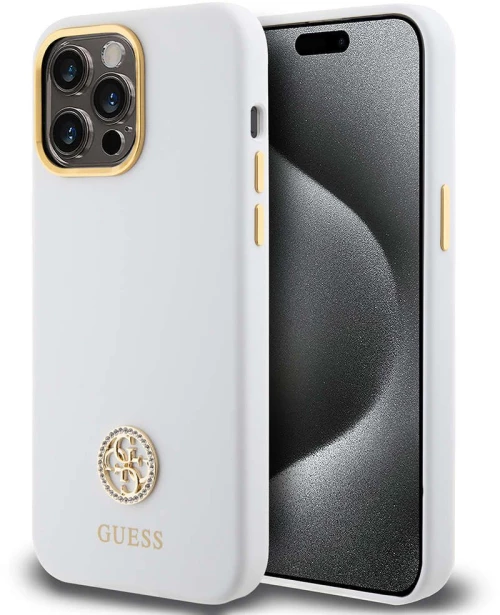Θήκη Προστασίας 4G Strass Logo Collection GUHCP15XM4DGPH Για iPhone 15 Pro Max White Guess