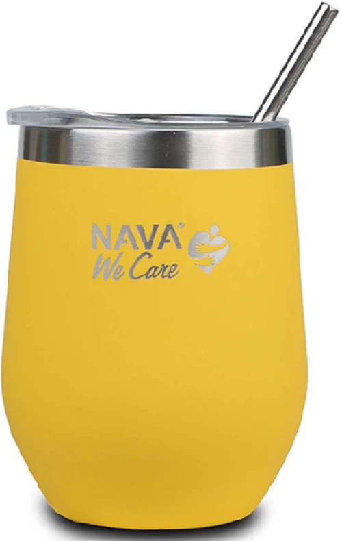 Ποτήρι - Θερμός Με Καλαμάκι We Care 10-262-103 Φ9x14cm 360ml Yellow Nava