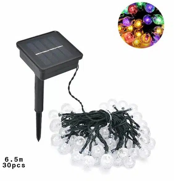30 Αδιάβροχα Ηλιακά Πολύχρωμα Λαμπάκια-Διαφανής Μπάλες LED RGB 6.5μ με 8 Λειτουργίες Φωτισμού