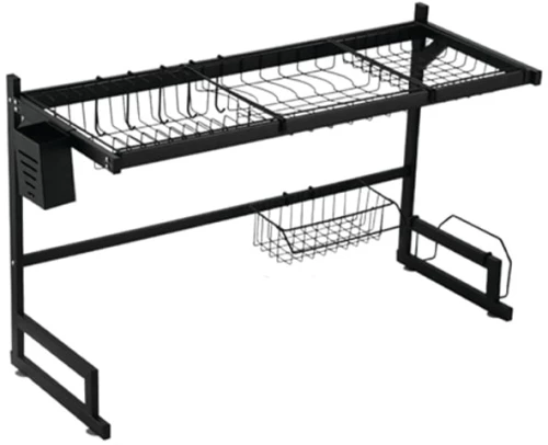Μεταλλική Πιατοθήκη - Στεγνωτήριο Πιάτων για Οργάνωση Κουζίνας Δύο Επιπέδων σε Μαύρο Χρώμα Kitchen Rack