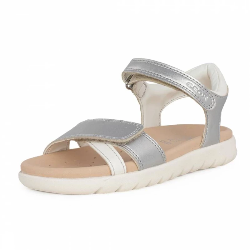 GEOX SOLEIMA GIRLS SANDALS J35GSA 0NFBC C0434  SILVER/WHITE