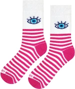 Κάλτσες Μάτι Ρίγες Λευκό-Φούξια - 36/40 - Love Your Socks