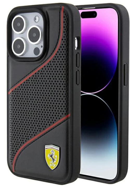 Ferrari Perforated Waves Metal Logo - iPhone 15 Pro Case (black)