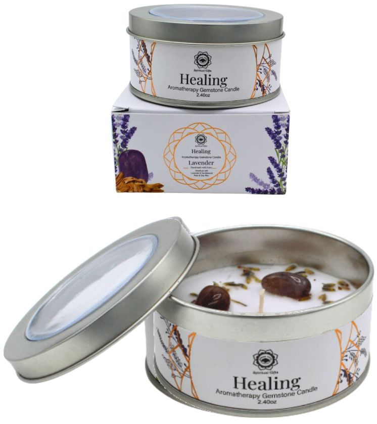 Κερί με Πολύτιμους Λίθους Gemstone Candle Healing Lavender Sandalwood