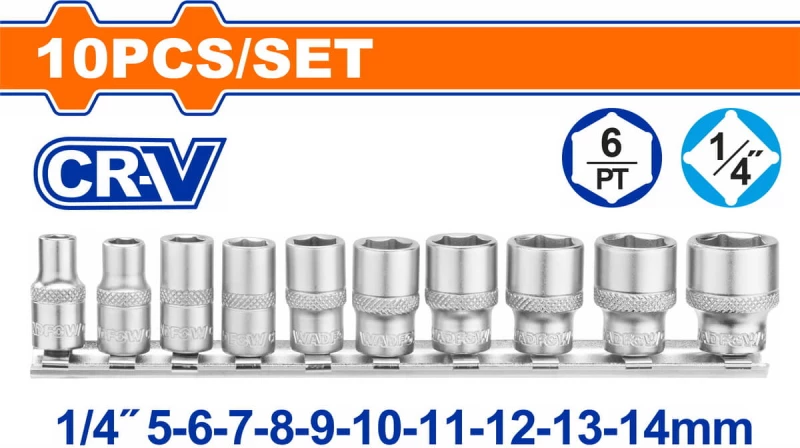 WADFOW Σετ καρυδάκια εξάγωνα 1/4" 10 τεμάχια (WST4410)