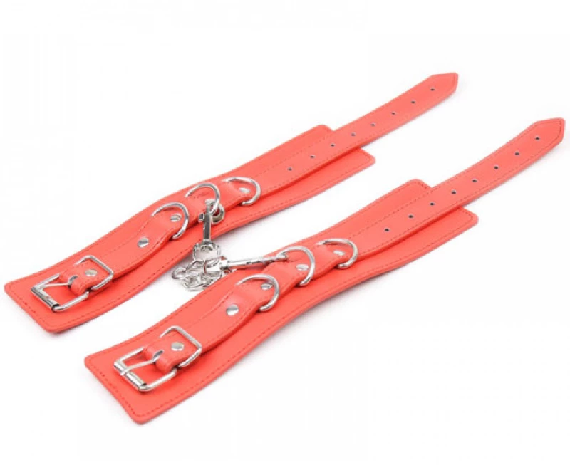 BDSM RED FAUX LEATHER ANKLE CUFFS