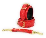 NAUGHTY TOYS sexy red with Gold snap-hook leather Wrist cuffs
