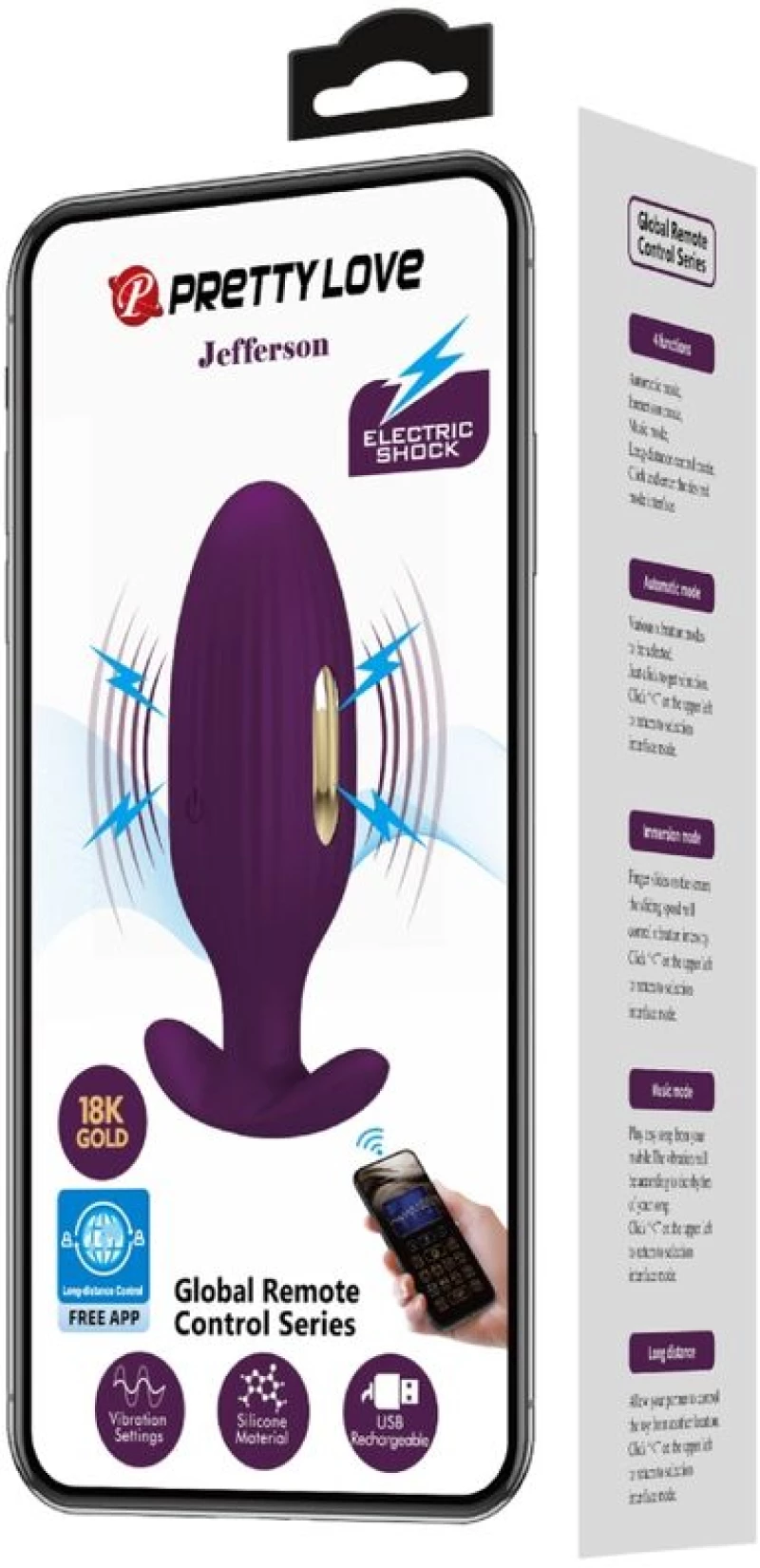 PRETTY LOVE - JEFFERSON APP CONTROLLED ANAL PLUG PURPLE