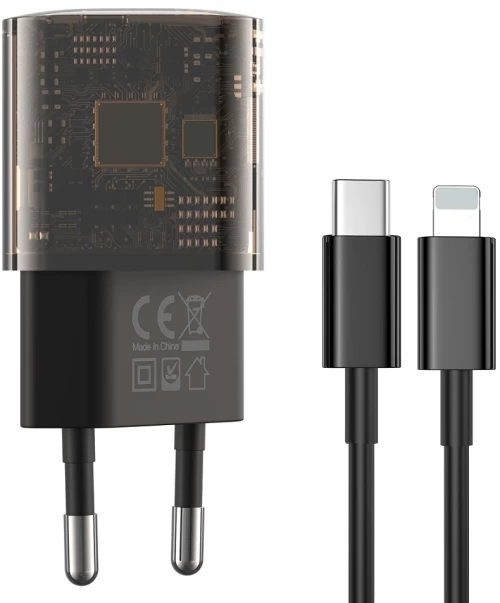 XO Clear wall charger CE05 PD 30W QC 3.0 18W 1x USB 1x USB-C brown + USB-C - Lightning cable 6920680832682