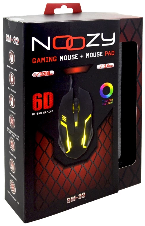 Noozy Ενσύρματο Ποντίκι Gaming Noozy GM-32 6D με 6 Πλήκτρα, 3200 DPI και Mousepad 28715 5210029075056