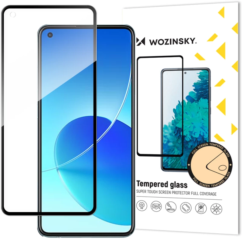 Wozinsky Tempered Glass Full Glue Super Tough Screen Protector Full Coveraged with Frame Case Friendly for Oppo Reno6 4G black
