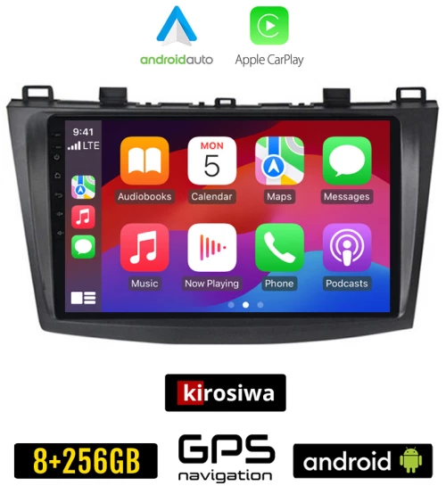 KIROSIWA MAZDA 3 (2009 - 2015) Android οθόνη αυτοκίνητου 8GB + 256GB με GPS WI-FI (ηχοσύστημα αφής 9" ιντσών OEM Android Auto Apple Carplay Youtube Playstore MP3 USB Radio Bluetooth Mirrorlink εργοστασιακή, 4x60W, AUX)