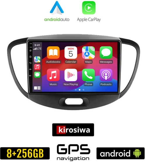KIROSIWA HYUNDAI i10 (2008 - 2013) Android οθόνη αυτοκίνητου 8GB + 256GB με GPS WI-FI (ηχοσύστημα αφής 9" ιντσών OEM Android Auto Apple Carplay Youtube Playstore MP3 USB Radio Bluetooth Mirrorlink εργοστασιακή, 4x60W, AUX)