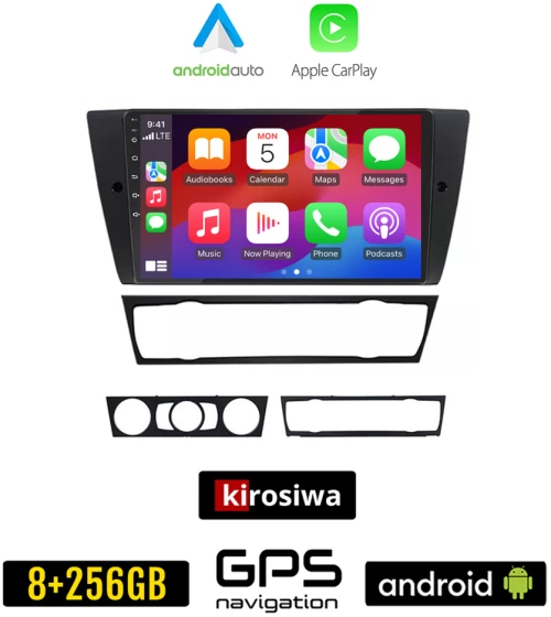 KIROSIWA BMW E90 (E91, E92, E93) 2005 - 2012 Android οθόνη αυτοκίνητου 8GB + 256GB με GPS WI-FI (E91 E92 E93 ηχοσύστημα αφής 9" ιντσών OEM Android Auto Apple Carplay Youtube Playstore MP3 USB Radio Bluetooth Mirrorlink εργοστασιακή 4x60W)