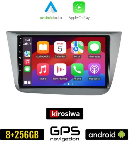 KIROSIWA SEAT ALTEA (2004-2015) Android οθόνη αυτοκίνητου 8GB + 256GB με GPS WI-FI (ηχοσύστημα αφής 9" ιντσών OEM Android Auto Apple Carplay Youtube Playstore MP3 USB Radio Bluetooth Mirrorlink εργοστασιακή, 4x60W, AUX, ασημί)