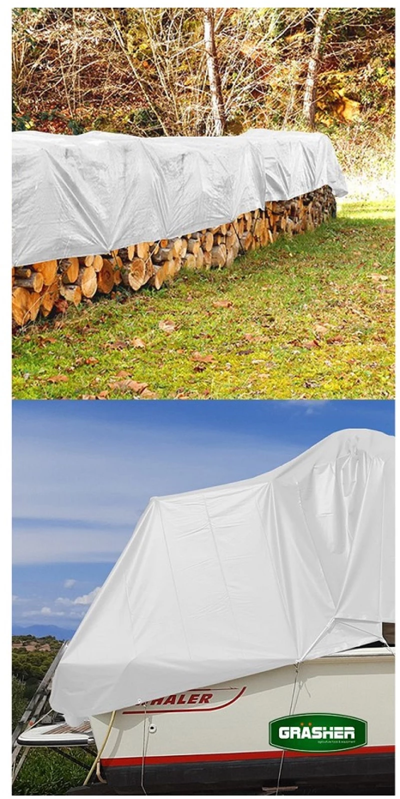 GRASHER Αδιάβροχος Μουσαμάς - Τέντα 4x6m 120gr/m² Με Κρίκους Λευκός