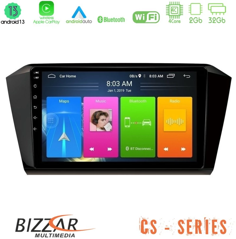 Bizzar CS Series 4Core Android13 2+32GB VW Passat Navigation Multimedia Tablet 10"