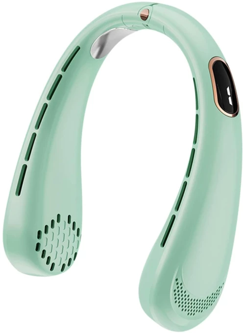 Techsuit - Neck Fan (H6) - Portable, USB, Rechargeable, Adjustable, Digital Display - Green