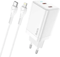Hoco N23 Starlight Φορτιστής με 2 Θύρες USB-C και Καλώδιο Lightning 45W Power Delivery Λευκό
