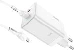 Hoco N23 Starlight Φορτιστής με 2 Θύρες USB-C και Καλώδιο Lightning 45W Power Delivery Λευκό