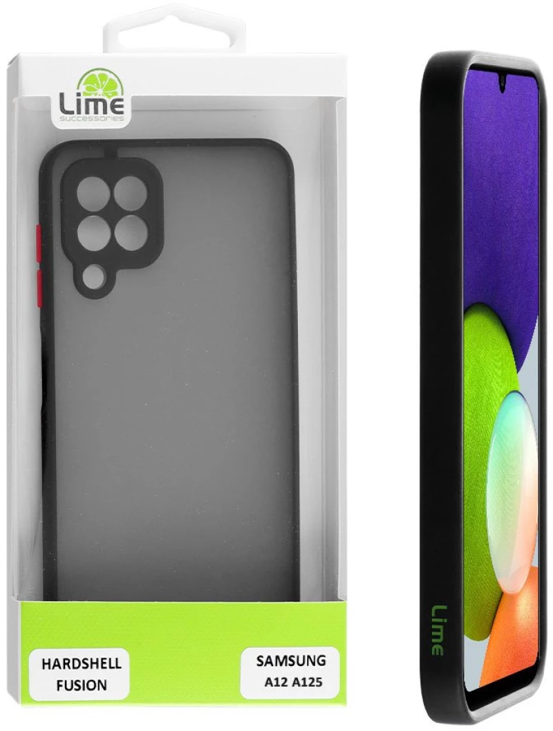 LIME ΘΗΚΗ SAMSUNG A12 A125/A12 NACHO A127 6.5" HARDSHELL FUSION FULL CAMERA PROTECTION BLACK WITH RED KEYS