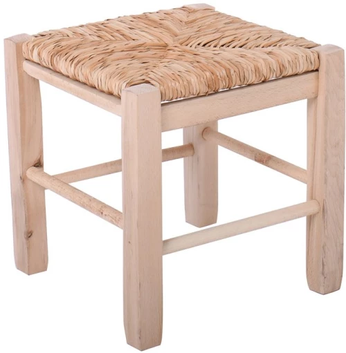 WOODWELL ΤΑΒΕΡΝΑΣ Χαμηλό Σκαμπό Βοηθητικό, Οξιά Άβαφο με Κάθισμα Ψάθα - Αβίδωτη 35x35x35cm Ρ978L,0