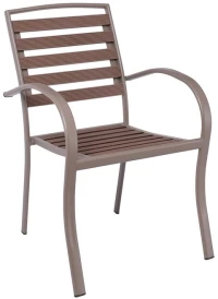 WOODWELL SERRANO Πολυθρόνα Κήπου Μέταλλο Βαφή Sand Beige, Polywood Καρυδί, Στοιβαζόμενη 56x64x88cm Ε6892,1