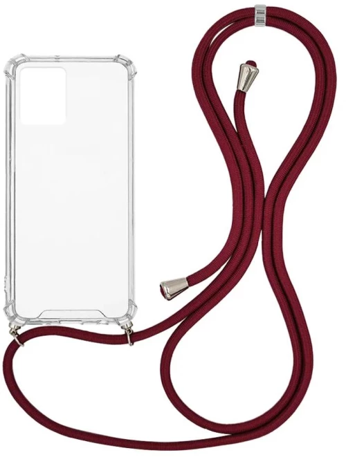 Silicone Case Lace Apple iPhone 12/12 Pro Διάφανη Με Wine Λουράκι