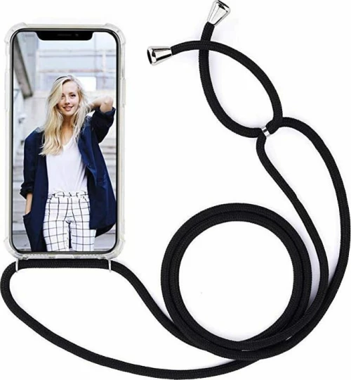 Technovo Silicone Case Lace Apple iPhone 12 Pro Max Διάφανη Με Μαύρο Λουράκι