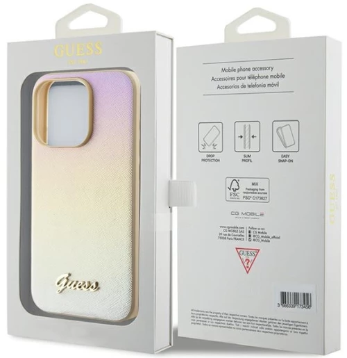 Guess® Iridescent Metak Script Θήκη για iPhone 15 Pro Max-Gold