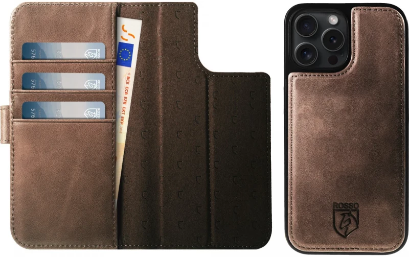 Rosso Elite - MagSafe Δερμάτινη Θήκη / Πορτοφόλι - Apple iPhone 15 Pro Max - Brown (8719246420047)