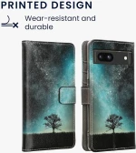 KWmobile Θήκη - Πορτοφόλι Google Pixel 7a - Cosmic Nature / Galaxy Tree Meadow / Blue / Grey / Black (61882.01)