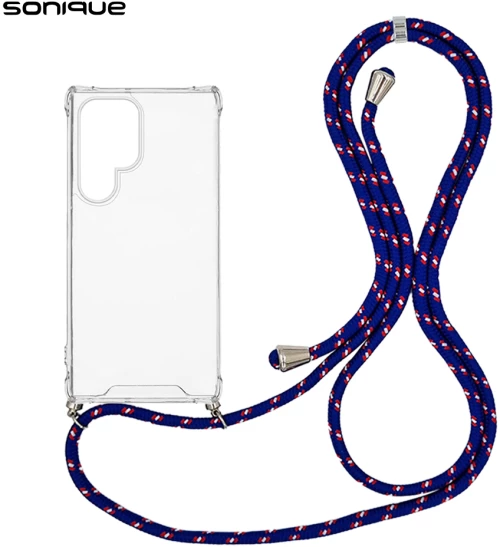 Θήκη Σιλικόνης με Κορδόνι Sonique Armor Clear Samsung Galaxy S24 Ultra Rainbow Μπλε