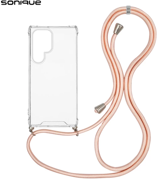 Θήκη Σιλικόνης με Κορδόνι Sonique Armor Clear Samsung Galaxy S24 Ultra Ροζ Σατινέ
