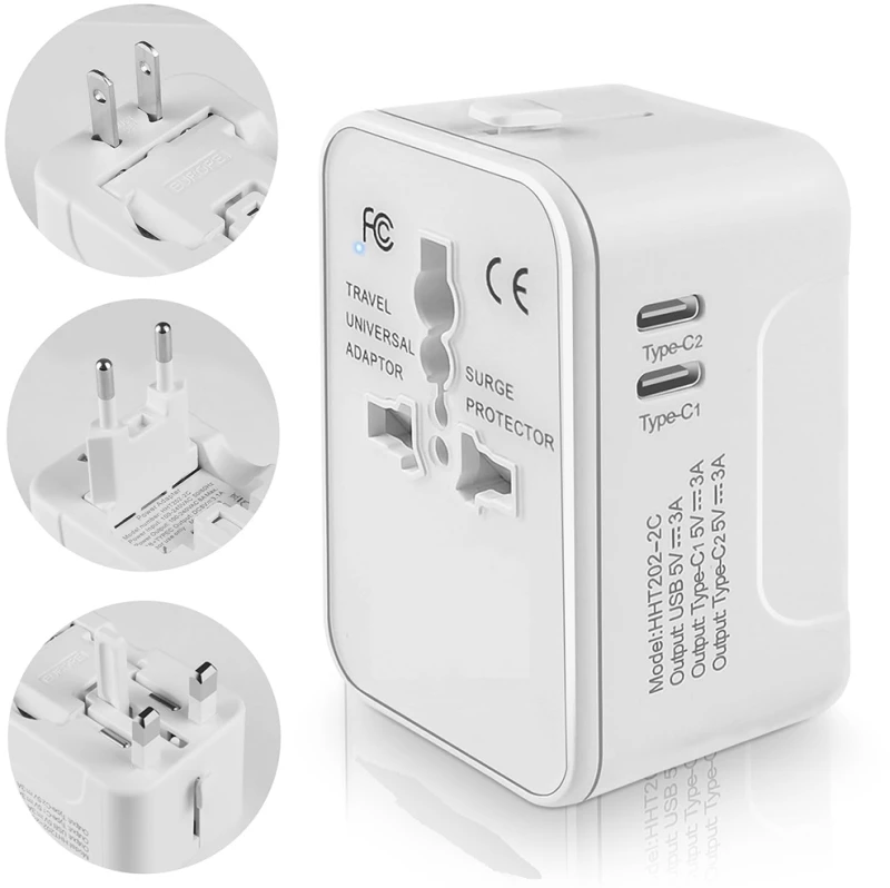 Techsuit - Travel Adapter (HHT202-2C) - 2 x USB-C, EU, UK, AUS, US - White