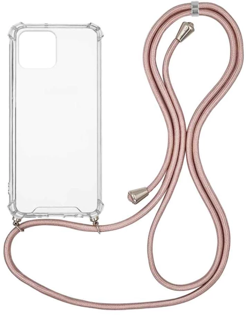 Θήκη Σιλικόνης με Κορδόνι Sonique Armor Clear Apple iPhone 12 / iPhone 12 Pro Ροζ Χρυσό Σατινέ