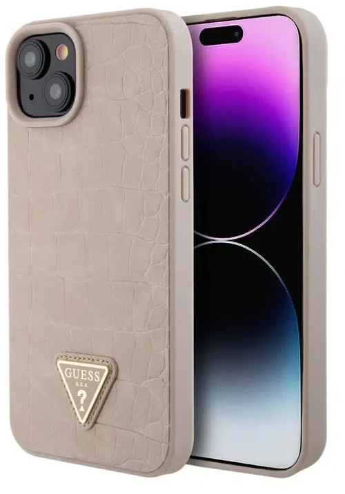 Guess iPhone 15 Plus & iPhone 14 Plus Back cover case - Croco triangle logo - Taupe