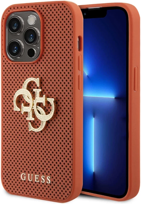 Guess iPhone 15 Pro Max Back cover case Perforated 4G - glitter - Orange